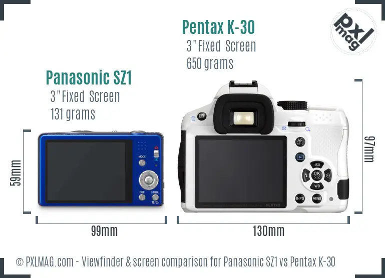Panasonic SZ1 vs Pentax K-30 Screen and Viewfinder comparison