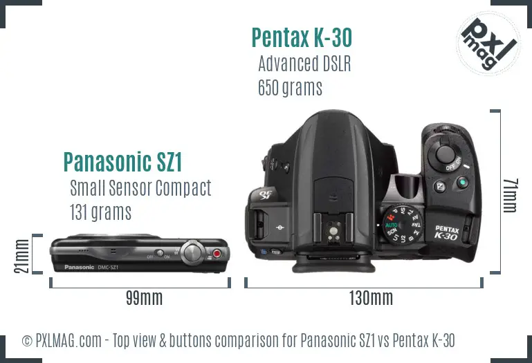 Panasonic SZ1 vs Pentax K-30 top view buttons comparison