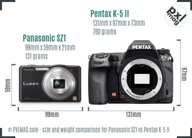 Panasonic SZ1 vs Pentax K-5 II size comparison