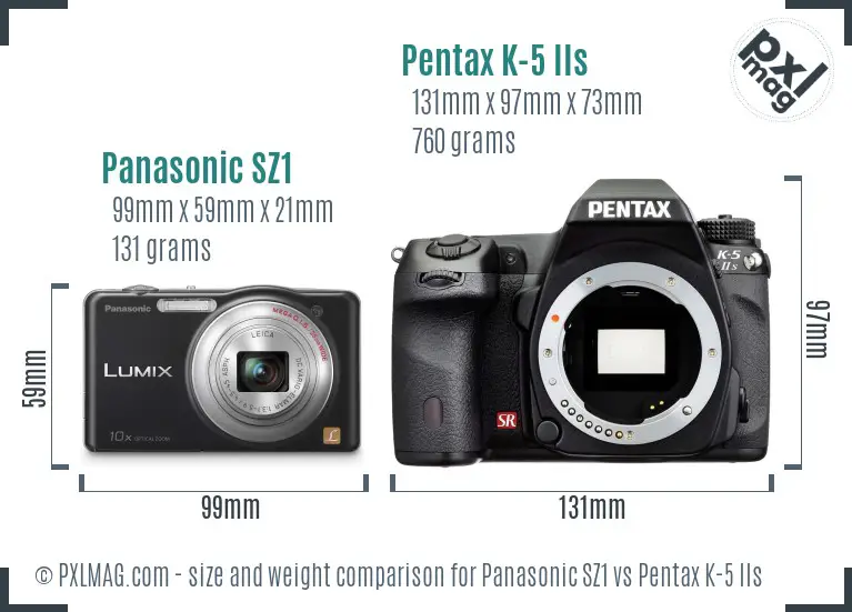 Panasonic SZ1 vs Pentax K-5 IIs size comparison