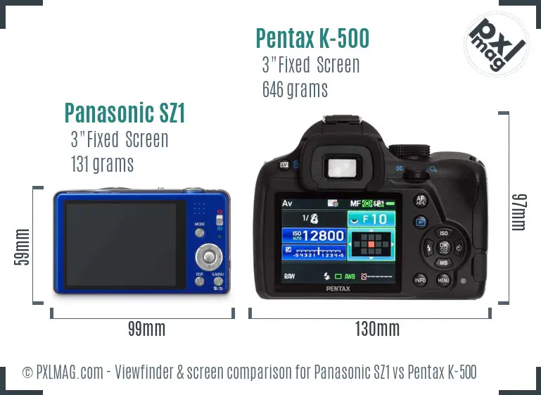 Panasonic SZ1 vs Pentax K-500 Screen and Viewfinder comparison