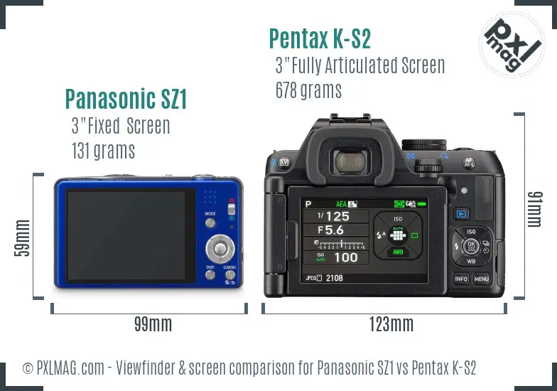 Panasonic SZ1 vs Pentax K-S2 Screen and Viewfinder comparison