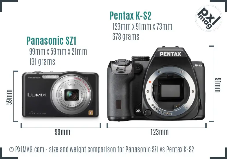 Panasonic SZ1 vs Pentax K-S2 size comparison