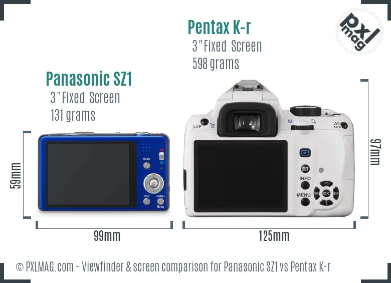 Panasonic SZ1 vs Pentax K-r Screen and Viewfinder comparison