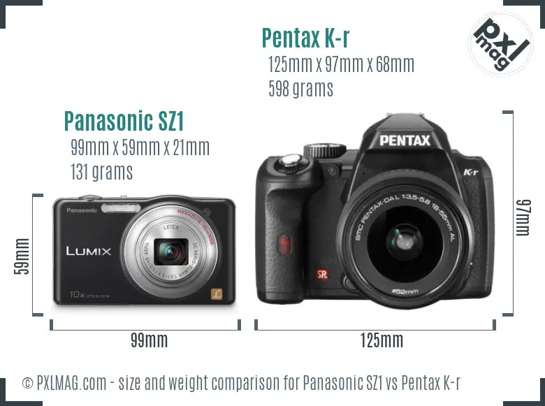 Panasonic SZ1 vs Pentax K-r size comparison
