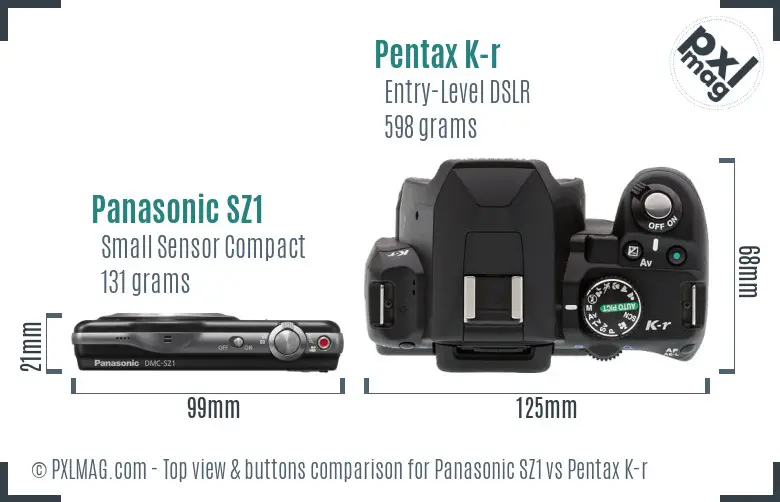 Panasonic SZ1 vs Pentax K-r top view buttons comparison
