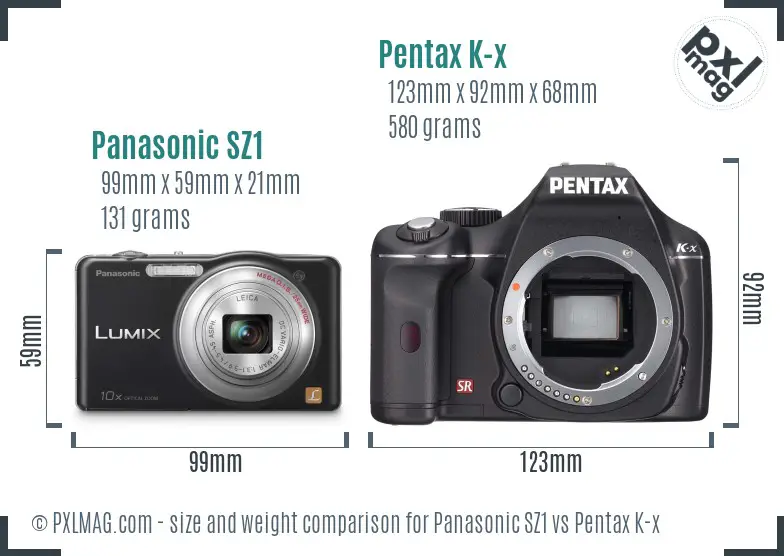 Panasonic SZ1 vs Pentax K-x size comparison