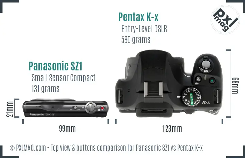 Panasonic SZ1 vs Pentax K-x top view buttons comparison