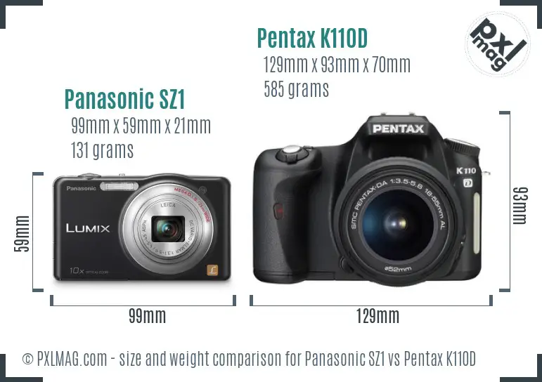 Panasonic SZ1 vs Pentax K110D size comparison