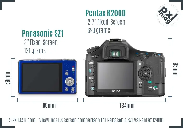 Panasonic SZ1 vs Pentax K200D Screen and Viewfinder comparison