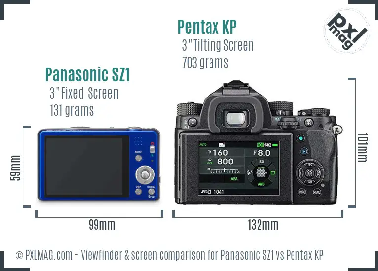 Panasonic SZ1 vs Pentax KP Screen and Viewfinder comparison