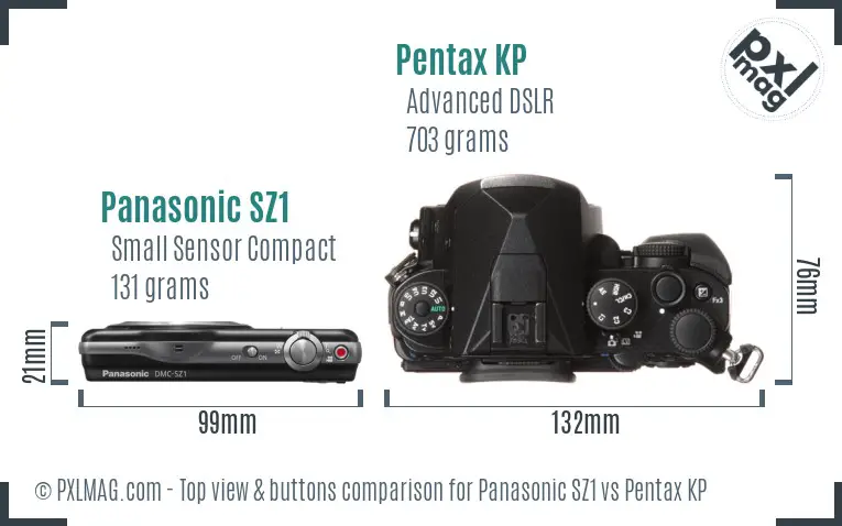 Panasonic SZ1 vs Pentax KP top view buttons comparison
