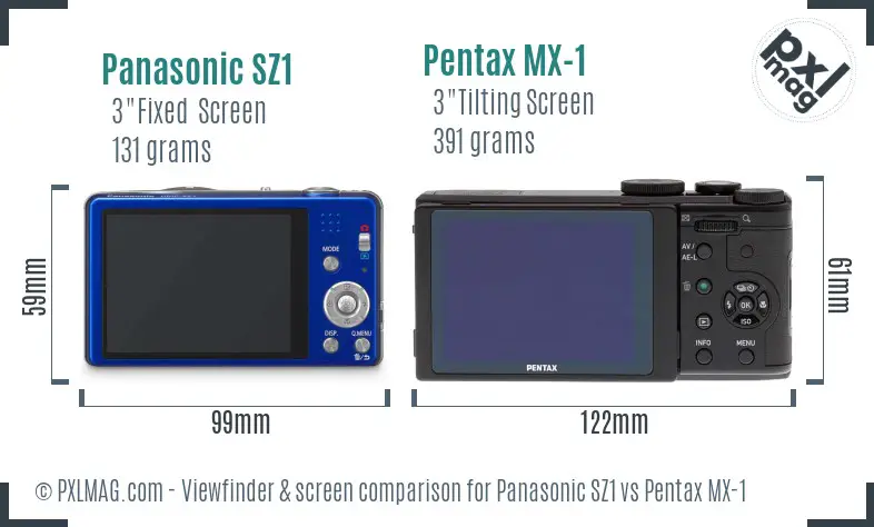 Panasonic SZ1 vs Pentax MX-1 Screen and Viewfinder comparison