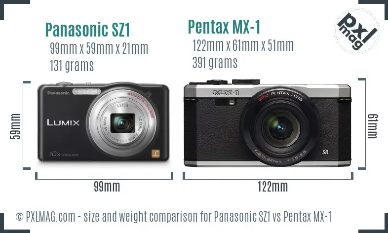 Panasonic SZ1 vs Pentax MX-1 size comparison