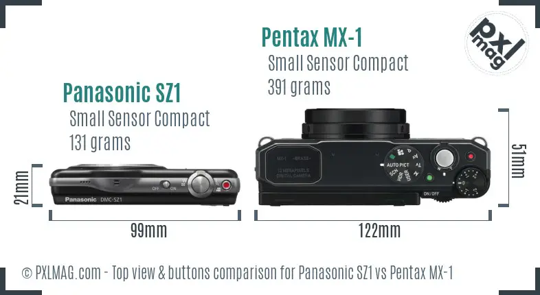 Panasonic SZ1 vs Pentax MX-1 top view buttons comparison