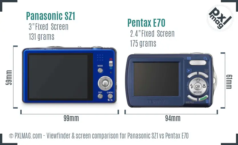 Panasonic SZ1 vs Pentax E70 Screen and Viewfinder comparison