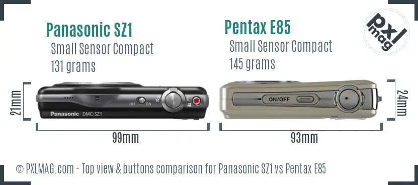 Panasonic SZ1 vs Pentax E85 top view buttons comparison