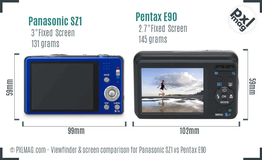 Panasonic SZ1 vs Pentax E90 Screen and Viewfinder comparison