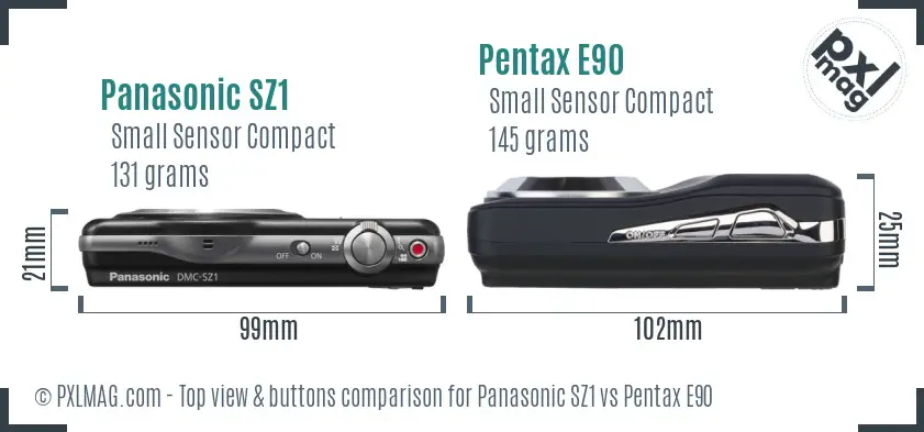 Panasonic SZ1 vs Pentax E90 top view buttons comparison