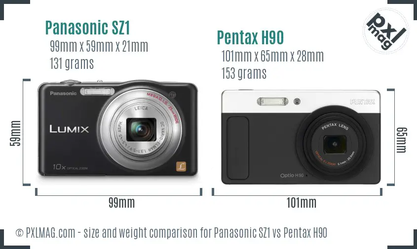 Panasonic SZ1 vs Pentax H90 size comparison