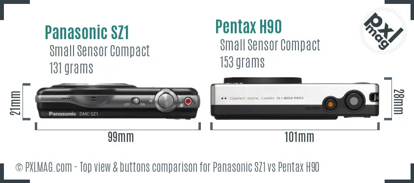 Panasonic SZ1 vs Pentax H90 top view buttons comparison