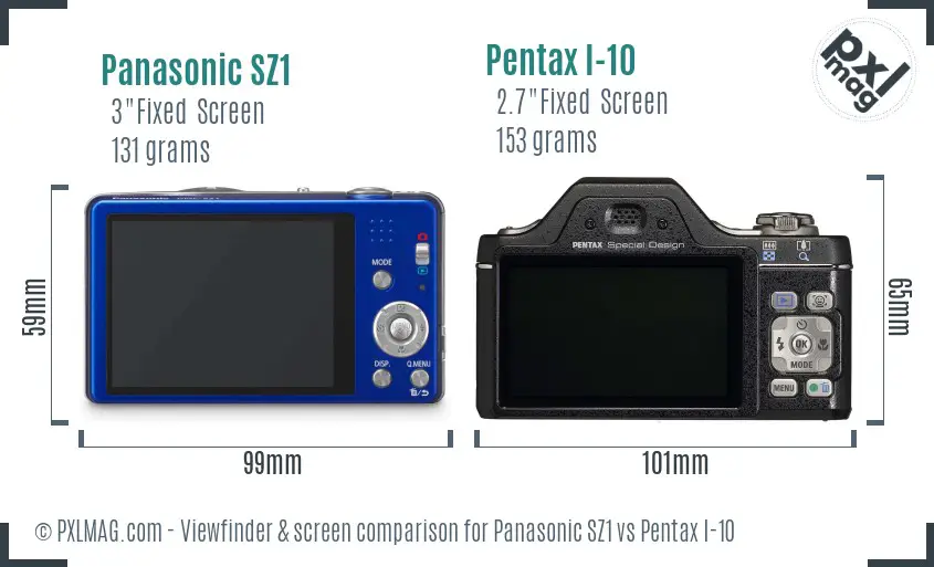 Panasonic SZ1 vs Pentax I-10 Screen and Viewfinder comparison