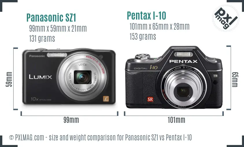Panasonic SZ1 vs Pentax I-10 size comparison