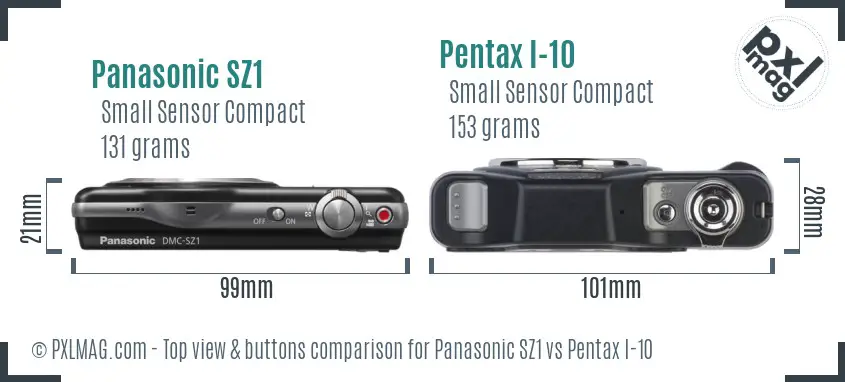Panasonic SZ1 vs Pentax I-10 top view buttons comparison