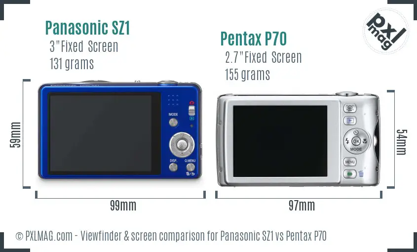 Panasonic SZ1 vs Pentax P70 Screen and Viewfinder comparison