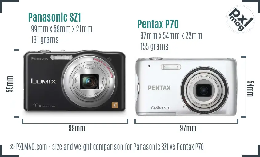 Panasonic SZ1 vs Pentax P70 size comparison