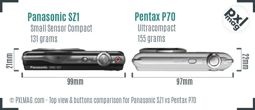 Panasonic SZ1 vs Pentax P70 top view buttons comparison