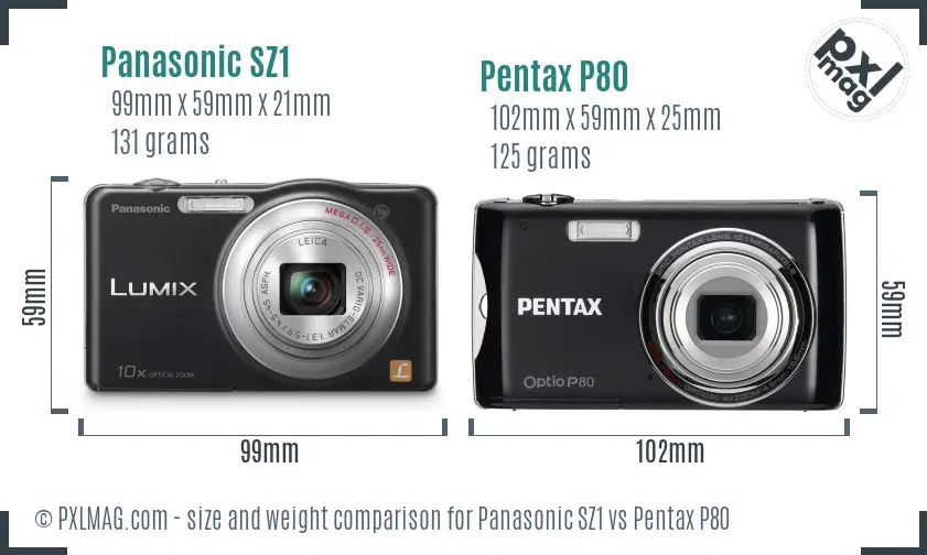 Panasonic SZ1 vs Pentax P80 size comparison