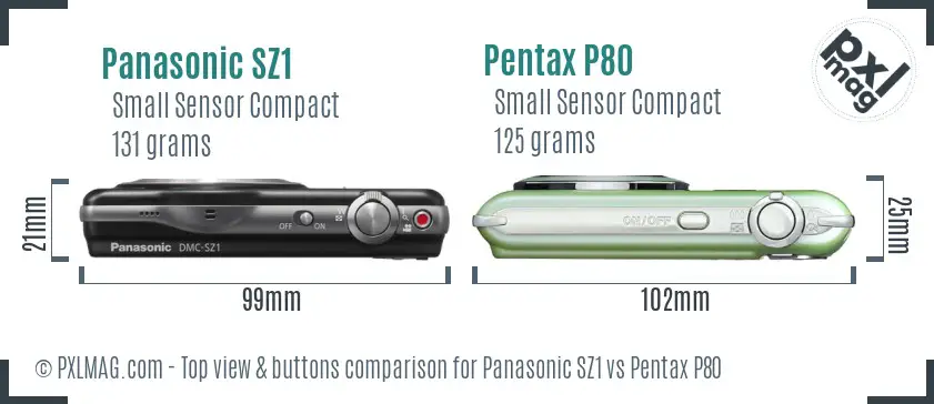 Panasonic SZ1 vs Pentax P80 top view buttons comparison