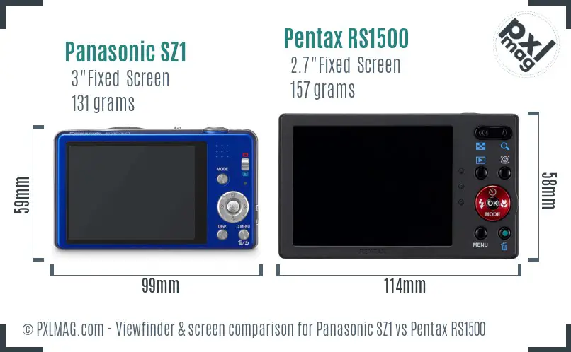 Panasonic SZ1 vs Pentax RS1500 Screen and Viewfinder comparison