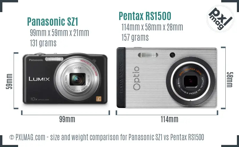 Panasonic SZ1 vs Pentax RS1500 size comparison