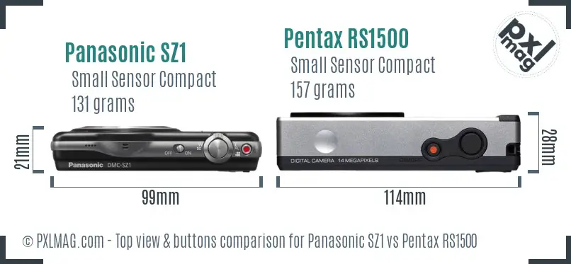 Panasonic SZ1 vs Pentax RS1500 top view buttons comparison