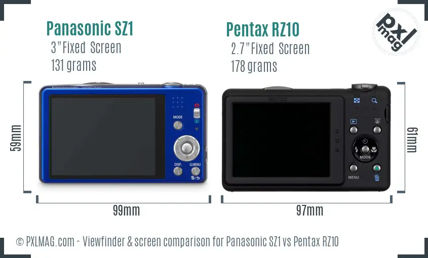 Panasonic SZ1 vs Pentax RZ10 Screen and Viewfinder comparison
