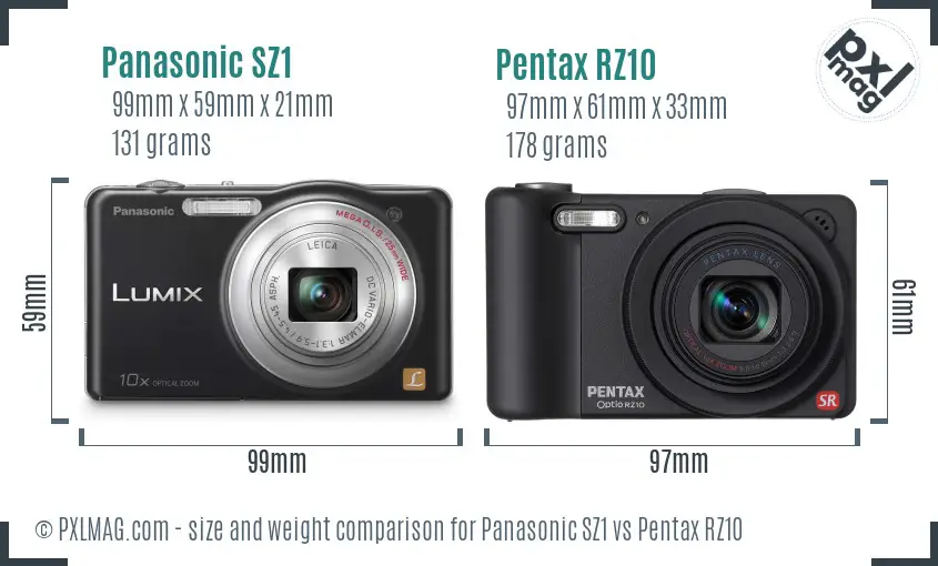 Panasonic SZ1 vs Pentax RZ10 size comparison