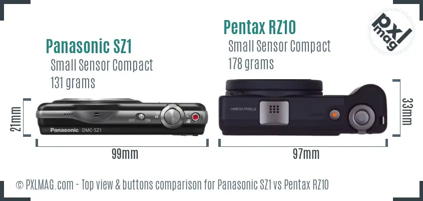 Panasonic SZ1 vs Pentax RZ10 top view buttons comparison