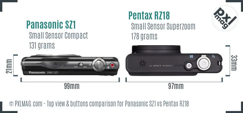 Panasonic SZ1 vs Pentax RZ18 top view buttons comparison