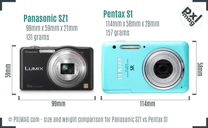 Panasonic SZ1 vs Pentax S1 size comparison
