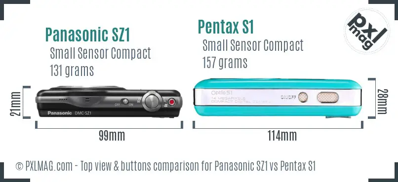 Panasonic SZ1 vs Pentax S1 top view buttons comparison
