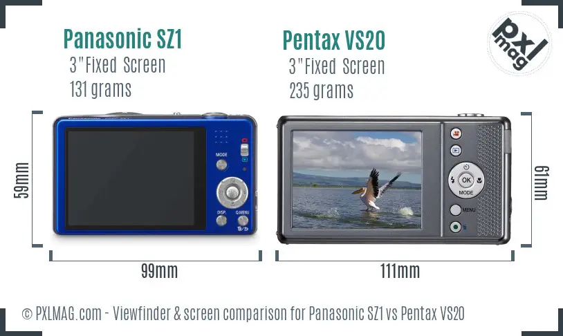 Panasonic SZ1 vs Pentax VS20 Screen and Viewfinder comparison