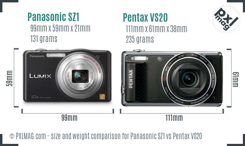 Panasonic SZ1 vs Pentax VS20 size comparison