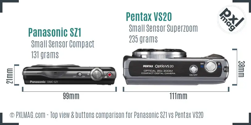 Panasonic SZ1 vs Pentax VS20 top view buttons comparison