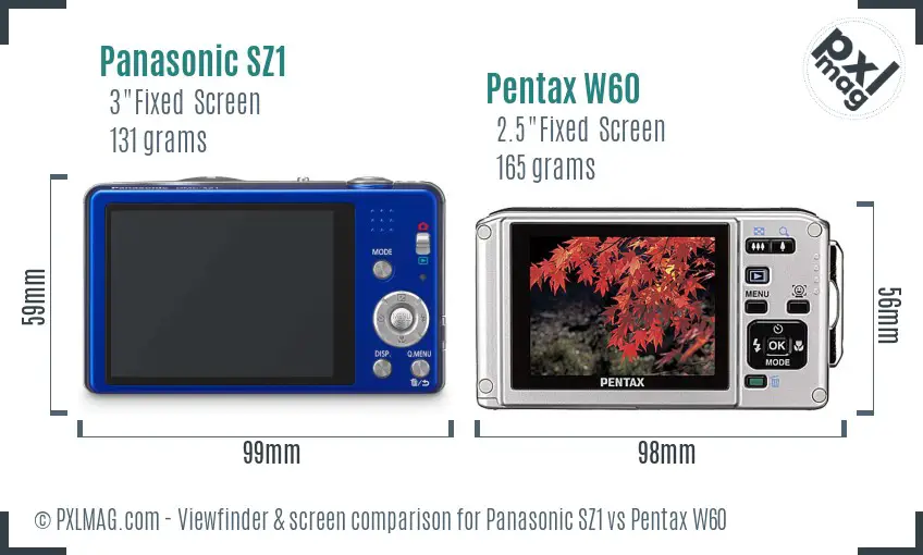 Panasonic SZ1 vs Pentax W60 Screen and Viewfinder comparison