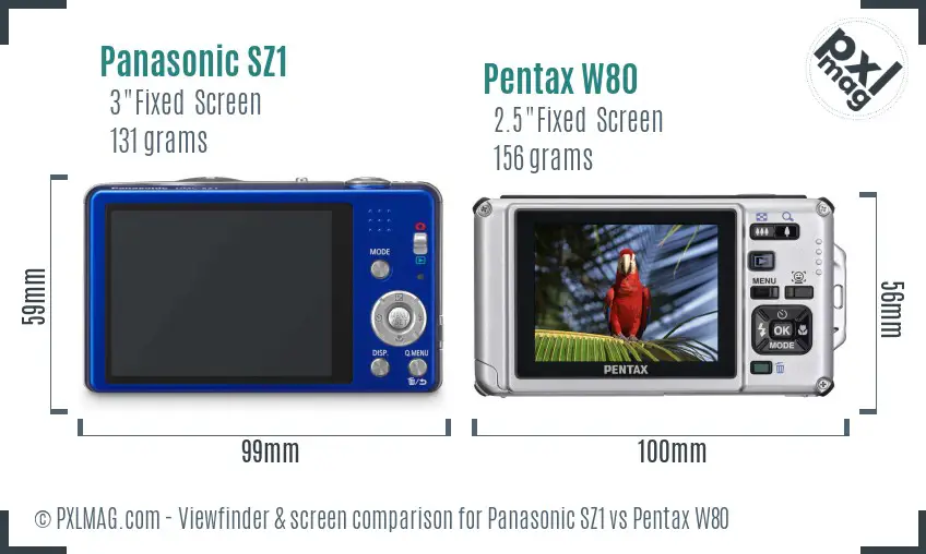 Panasonic SZ1 vs Pentax W80 Screen and Viewfinder comparison