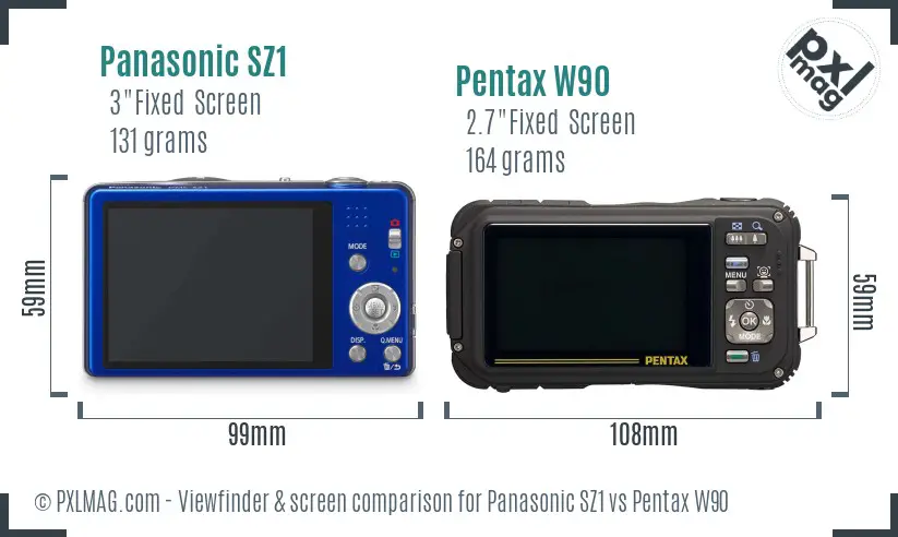 Panasonic SZ1 vs Pentax W90 Screen and Viewfinder comparison