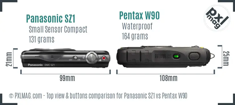 Panasonic SZ1 vs Pentax W90 top view buttons comparison