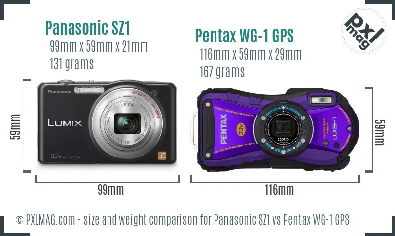 Panasonic SZ1 vs Pentax WG-1 GPS size comparison